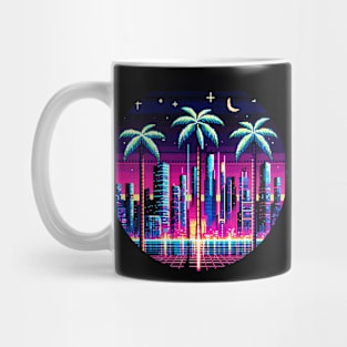 Cyber Palms - 8-Bit Neon Cityscape with Futuristic Palm Trees Mug